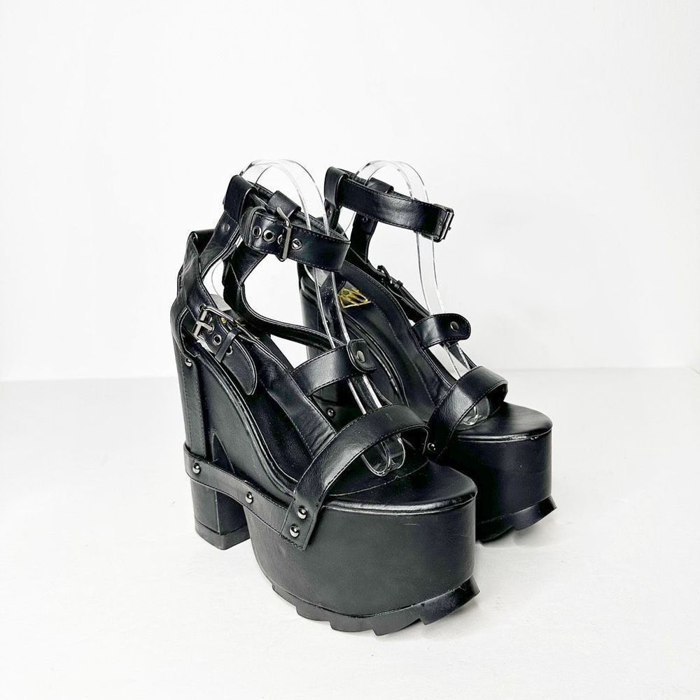 YRU Nightcall Black Platform Heels black faux leather goth rave womens 10
